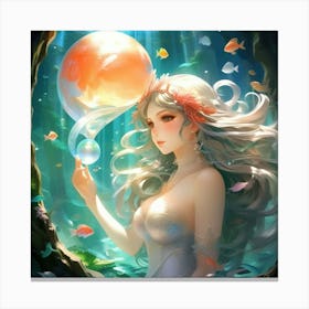 Anime Art, Mermaid and a pearl Canvas Print