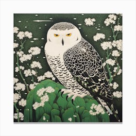 Ohara Koson Inspired Bird Painting Snowy Owl 1 Square Canvas Print