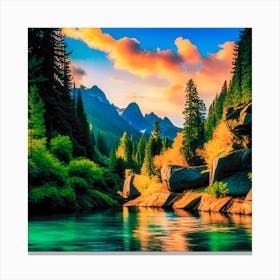 Nature landscape of picturesque lake and majestic mountains Canvas Print