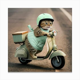 Cute Cat Riding A Scooter Canvas Print