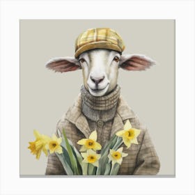 Watercolour Welsh Daffodil Sheep Ceri Canvas Print