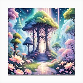 A Fantasy Forest With Twinkling Stars In Pastel Tone Square Composition 199 Canvas Print