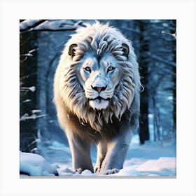 Lion In The Snow 1 Canvas Print