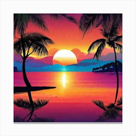 Sunset With Palm Trees 9 Canvas Print