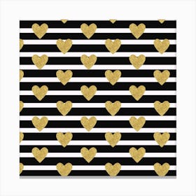Black Stripes With Golden Hearts Canvas Print