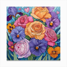 Pansies And Irises Canvas Print