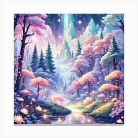 A Fantasy Forest With Twinkling Stars In Pastel Tone Square Composition 324 Canvas Print