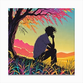 Man Sitting Under A Tree 8 Canvas Print