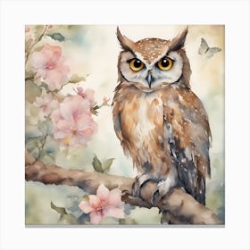 Owl On A Branch Canvas Print