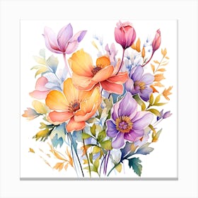 Vibrant Colorful Flower Market Watercolor Canvas Print
