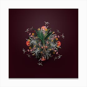 Vintage Date Palm Tree Botanical Wreath on Wine Red n.0489 Canvas Print