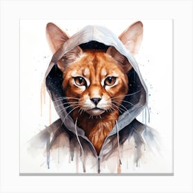 Watercolour Cartoon Caracal In A Hoodie 1 Canvas Print