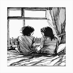 Couple Looking Out Of Window Canvas Print