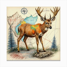 Deer On The Map Canvas Print