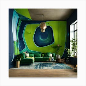 Green And Blue Living Room Canvas Print