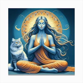 Meditating Woman With Cat 2 Canvas Print