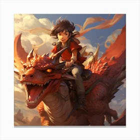 Anime Dragon Rider Smiling, Fantasy Fiction Adventure Canvas Print