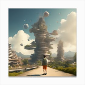 Boy In A Futuristic City 1 Canvas Print
