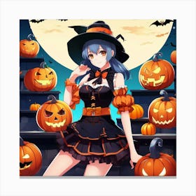 Halloween Girl With Pumpkins 5 Canvas Print