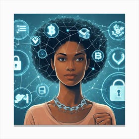 Afro-American Woman With Technology Icons Canvas Print