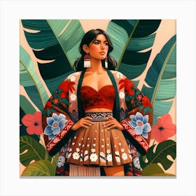 Asian Woman in a Botanical Jungle Canvas Print