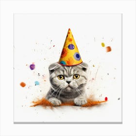 Birthday Cat With Party Hat Canvas Print