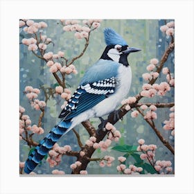 Ohara Koson Inspired Bird Painting Blue Jay 3 Square Canvas Print