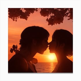 Couple Kissing At Sunset Canvas Print