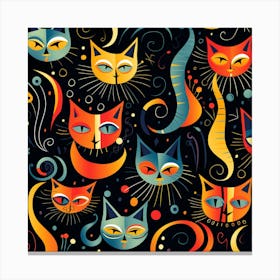 Cats On A Black Background Canvas Print