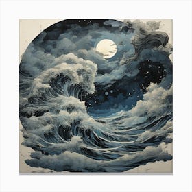 Sea wave, Linocut Canvas Print