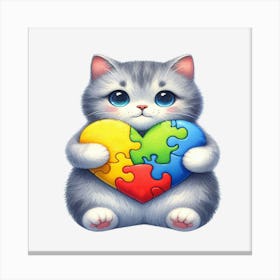 Autism Puzzle Piece Cat (British Shorthair) Canvas Print