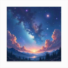 Celestial Watercolor Landscape With Distant Galaxies 1 Canvas Print