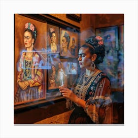 Frida's Virtual Gallery Series. Kahlo is Her Own Virtual Curator. 1 Canvas Print