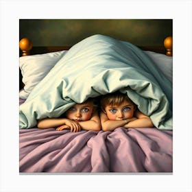 Twin Boys Under Carpet - Diverse Art Illustration 14 Canvas Print