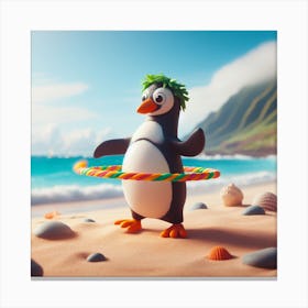 Penguin On The Beach Canvas Print