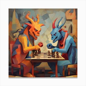 Dragons Playing Chess Canvas Print