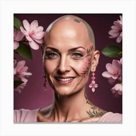 Bald Woman With Tattoos And Flowers Canvas Print