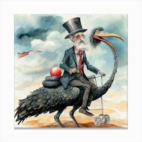 Man Riding An Ostrich Canvas Print