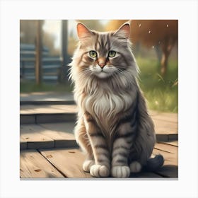 Cat Sitting On A Wooden Deck Canvas Print