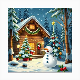 Snowman In The Snow Canvas Print