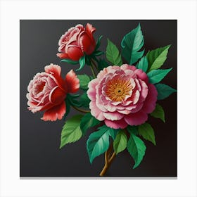 Roses On A Black Background Canvas Print