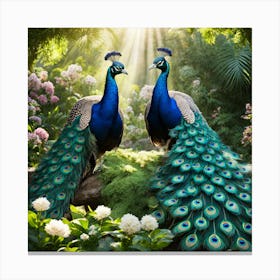 Peacocks In The Garden art print 2 Canvas Print