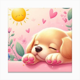 Puppy Sleeping On A Pink Background Canvas Print