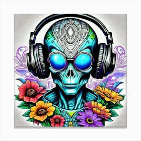 Skull With Headphones Canvas Print