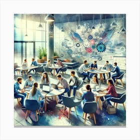 Collaborative Learning Wall Print Art A Dynamic And Motivating Scene Of Teamwork And Knowledge Exchange, Perfect For Promoting Academic Collaboration In Any University Setting Canvas Print