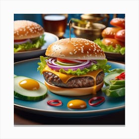 Hamburgers On A Plate 4 Canvas Print