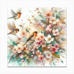 Robins And Blossoms Canvas Print