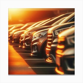 Parked Cars In A Parking Lot 3 Canvas Print