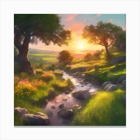 Rocky Stream at Sunset Canvas Print
