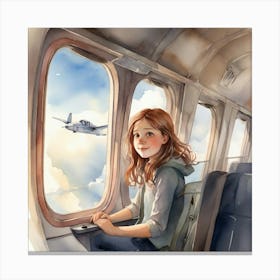 Girl In An Airplane Canvas Print